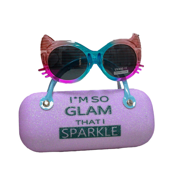 Cat Eye Shaped Sunglasses With Character Embellished Case