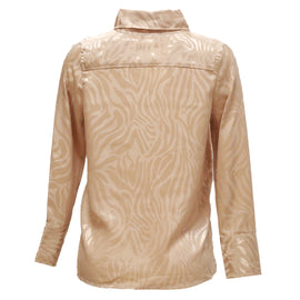 Beige Bow Detail Satin Blouse - 0