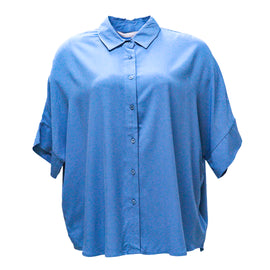 BLUE SHORT CUFF SLEEVE FRONT BUTTON DETAIL BLOUSE