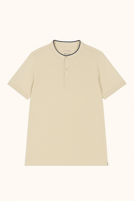 Mandrain Collar Polo Shirt Beige X Large - 0