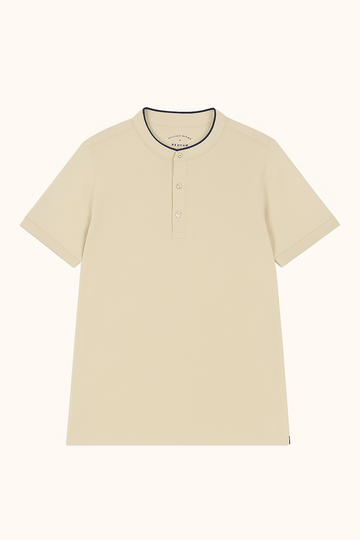 Mandrain Collar Polo Shirt Beige X Large - 0
