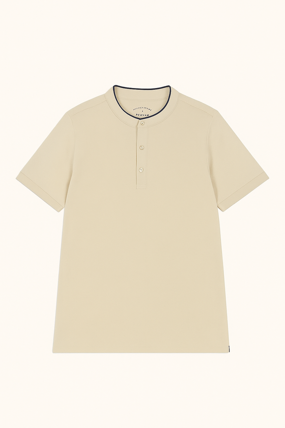 Mandrain Collar Polo Shirt Beige X Large