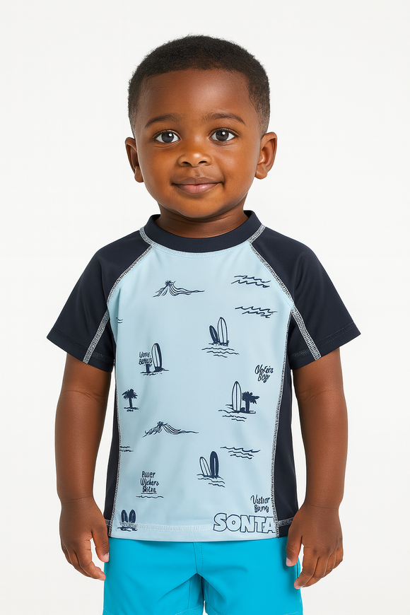 Blue Surf Beach Rash Guard T Shirt