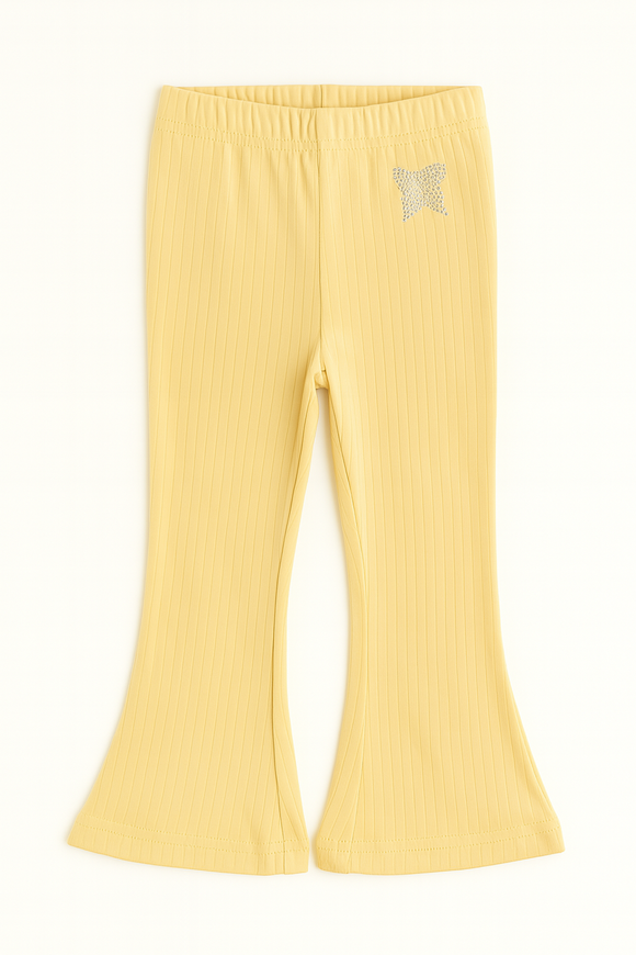 Mustard Rhinestone Embellished Rib Leggings Yellow