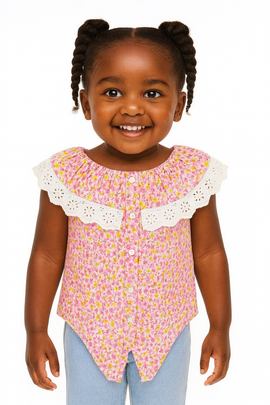 Short Slv Aop Lace Collar With Knot