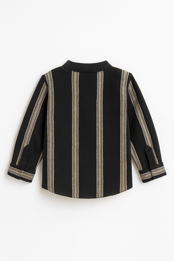 Black Dobby Long Sleeve Mandarin Collar Shirt