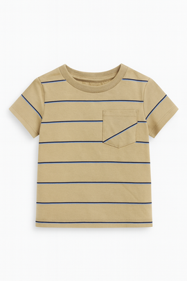 Beige Stripe Short Sleeve T Shirt - 0