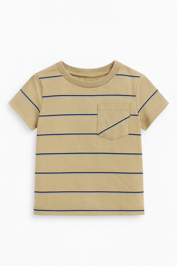 Beige Stripe Short Sleeve T Shirt