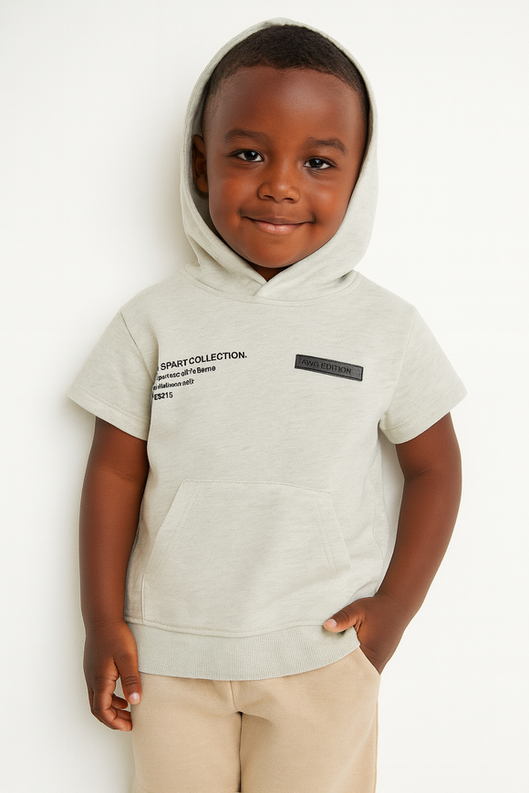 Junior Boys Grey Hoddie Short Sleeve T Shirt