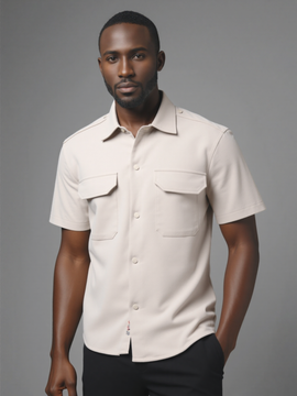 Beige Boxy Fit Overshirt Beige