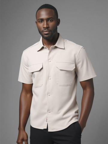 Beige Boxy Fit Overshirt Beige