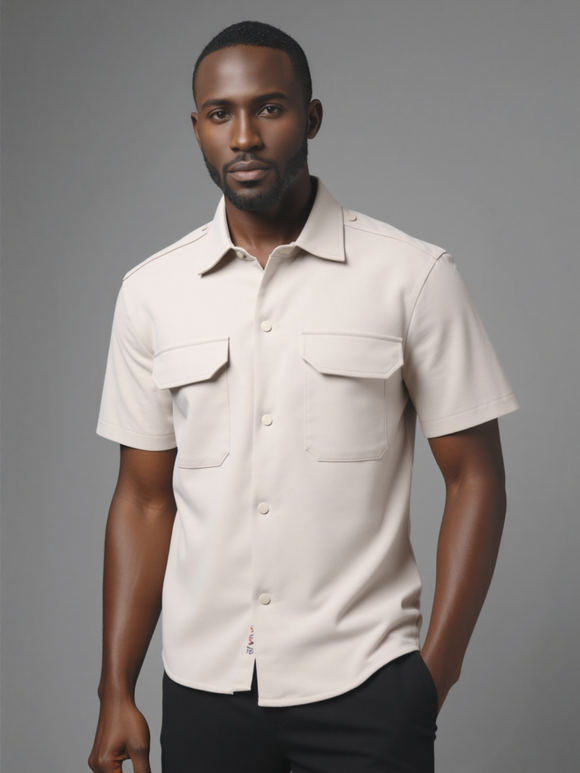 Beige Boxy Fit Overshirt Beige