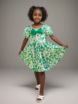 Aop Puff Sleeve With Bow Dress