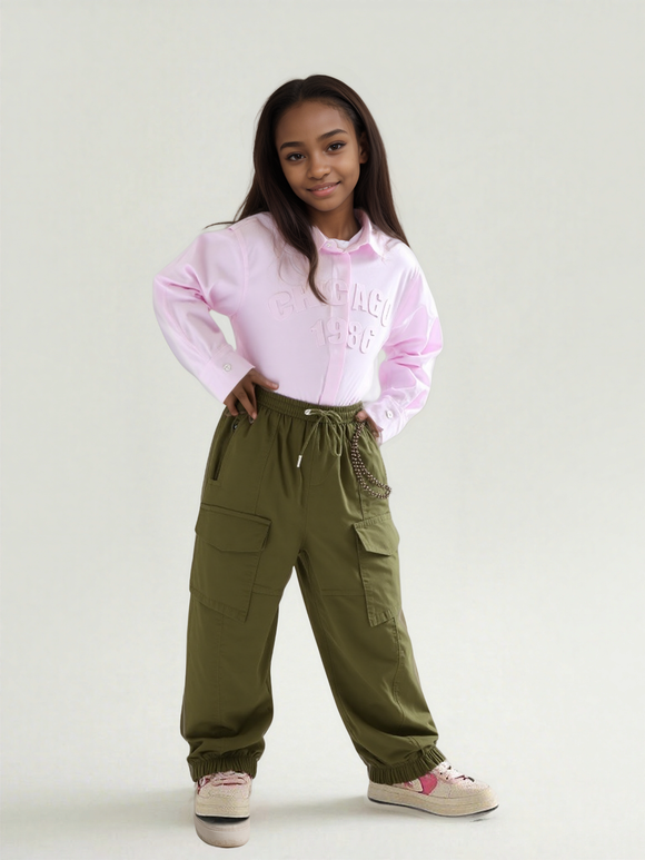 Sage Cargo Pocket With Chain Pants Green