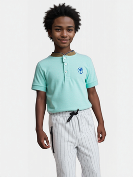 Green Suede Collar Polo With Embrodiery