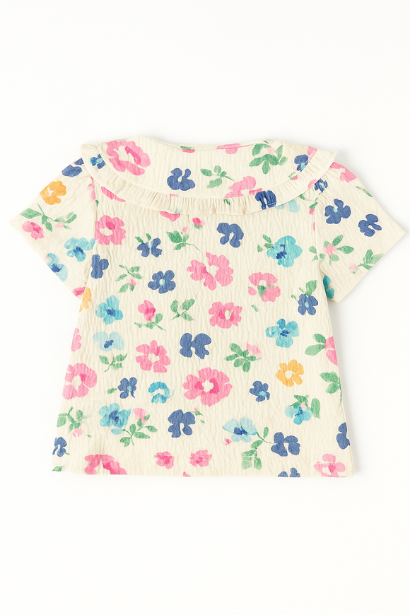 Ivory Woven Blouse With Floral All Over Print Ivory