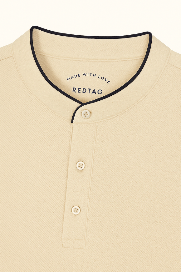 Mandrain Collar Polo Shirt Beige X Large