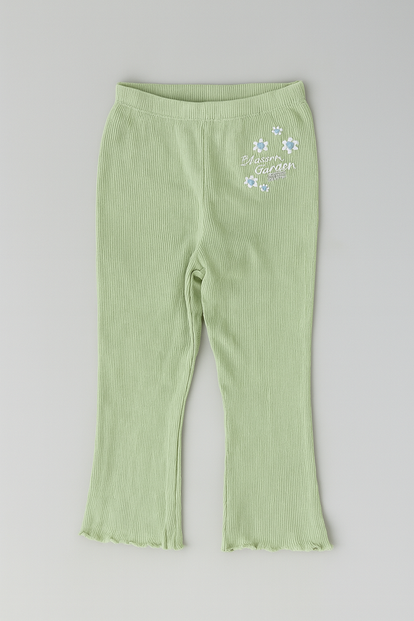 Green Heart Embroidery Rib Rib Leggings Green