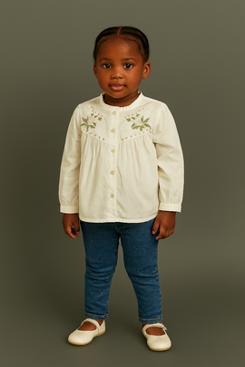 Cream Yoke Embroidered Blouse Cream