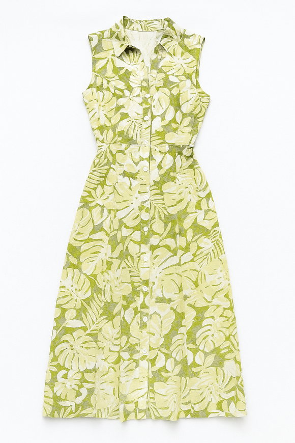 Printed Sleeveless Belted Dress