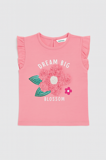 Pink Flower Artwork T Shirt Pale Pink - 0
