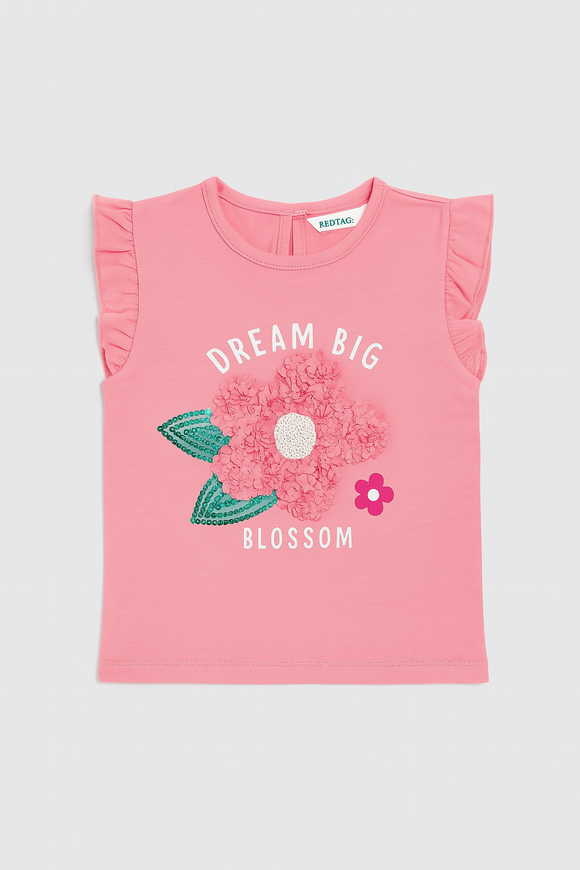 Pink Flower Artwork T Shirt Pale Pink