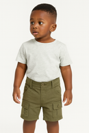 Olive Green Cotton Spandex Twill Shorts W  Cargo-1