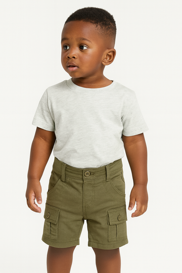 Olive Green Cotton Spandex Twill Shorts W  Cargo REDTAG