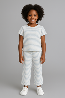 Blue Allover Stripes Casual Sets Blue