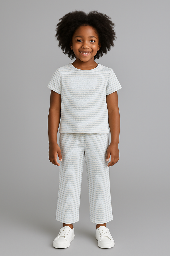 Blue Allover Stripes Casual Sets Blue