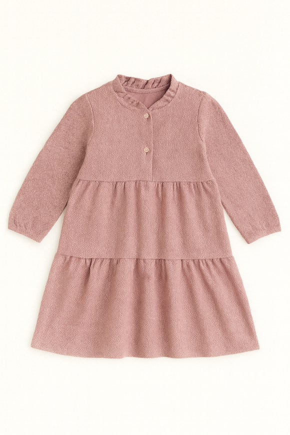 Pink Tired Dress With Balloon Sleeve Pale Pink