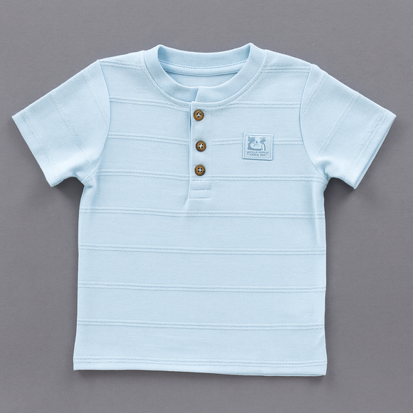 Sky Blue Henley Jaquard Tshirt