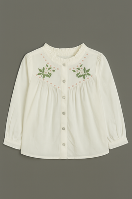 Cream Yoke Embroidered Blouse Cream - 0
