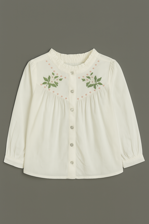 Cream Yoke Embroidered Blouse Cream