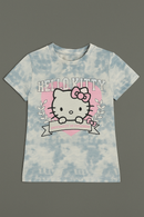 White Hello Kitty Placement Print T Shirt White-2