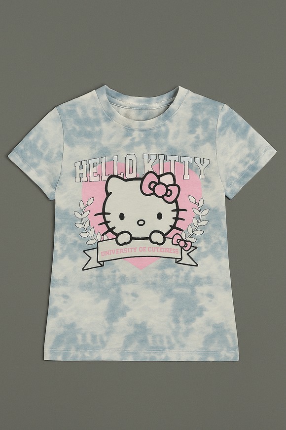 White Hello Kitty Placement Print T Shirt White