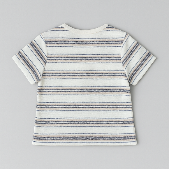 White Grey And Black Striped Henley Pique Tshirt