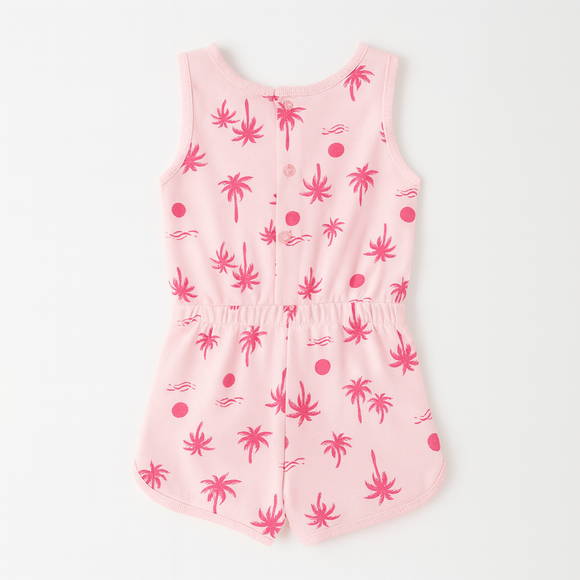 Pink Palm Print All Over Print Jumpsuit Pale