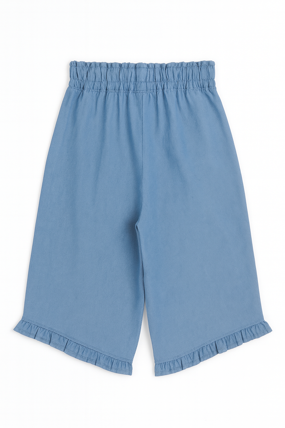 Blue Chambray Ruffle Trouser