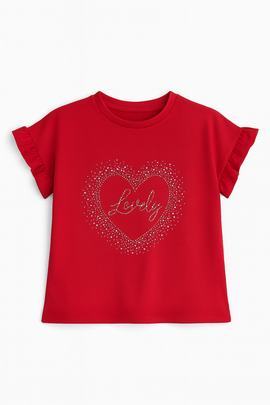 Red Embellished Ruffle Sleeve Top - 0