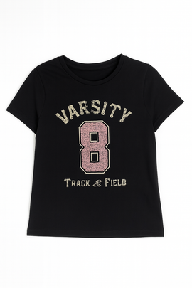 Black Varsity Printed T Shirt - 0