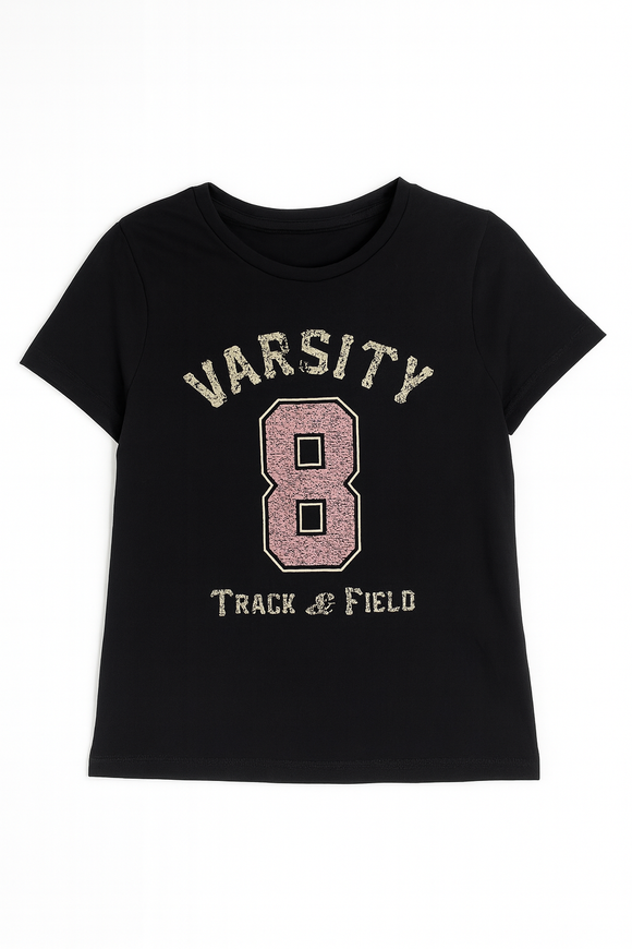 Black Varsity Printed T Shirt