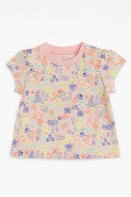 Pale Pink Floral All Over Print Short Sleeves Tee Pale Pink - 0