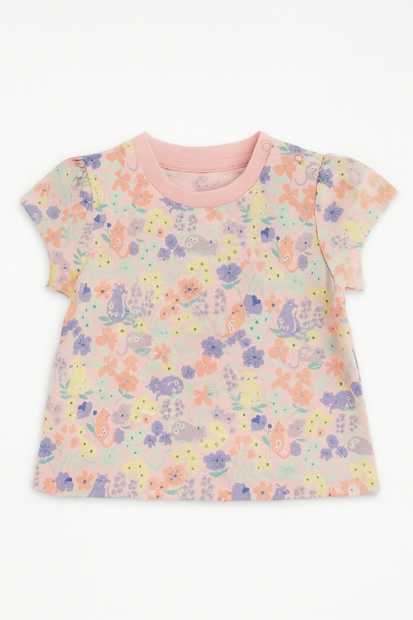 Pale Pink Floral All Over Print Short Sleeves Tee Pale Pink