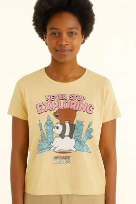 Beige We Bare Bears Printed T Shirt Beige