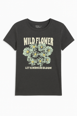Charcoal Floral Printed T Shirt Charcoal - 0