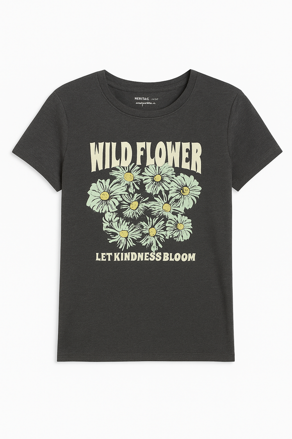 Charcoal Floral Printed T Shirt Charcoal