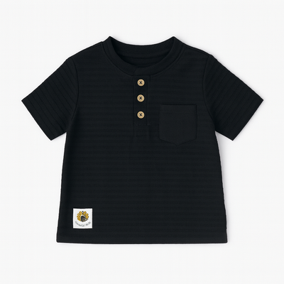 Black Jacquard Henley Tshirt REDTAG