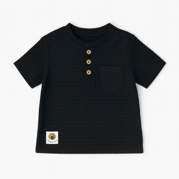 Black Jacquard Henley Tshirt
