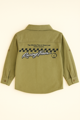 Boys Junior Green Denim Shirt With Front And Back Print - 0